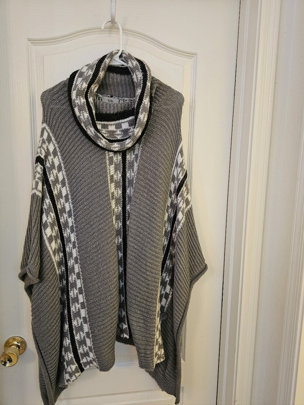Cozy Gray Cowl Neck Knit Poncho Sweater